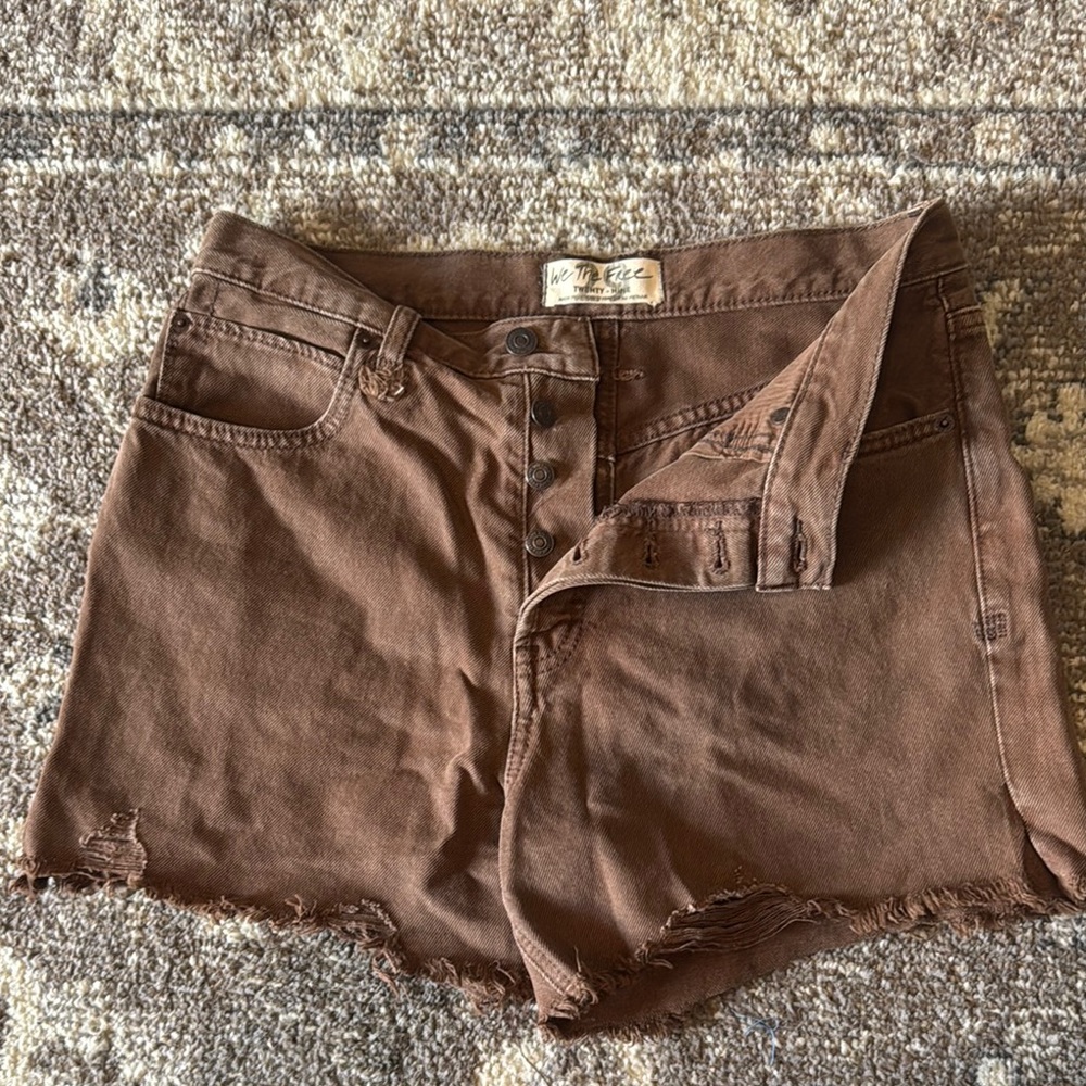 We The Free High Waisted Brown Distressed Women's Shorts